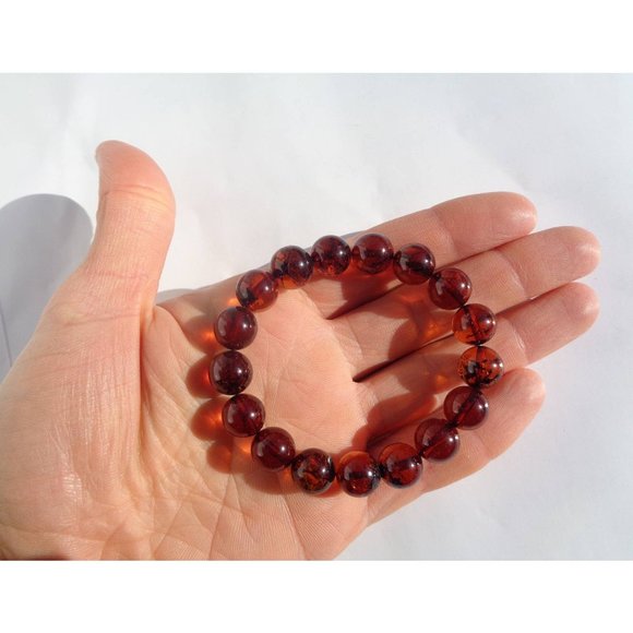 BALTIC AMBER Bracelet 100% NATURAL 11mm Round Amber Beads Real Cognac Amber 12gr - Picture 1 of 9